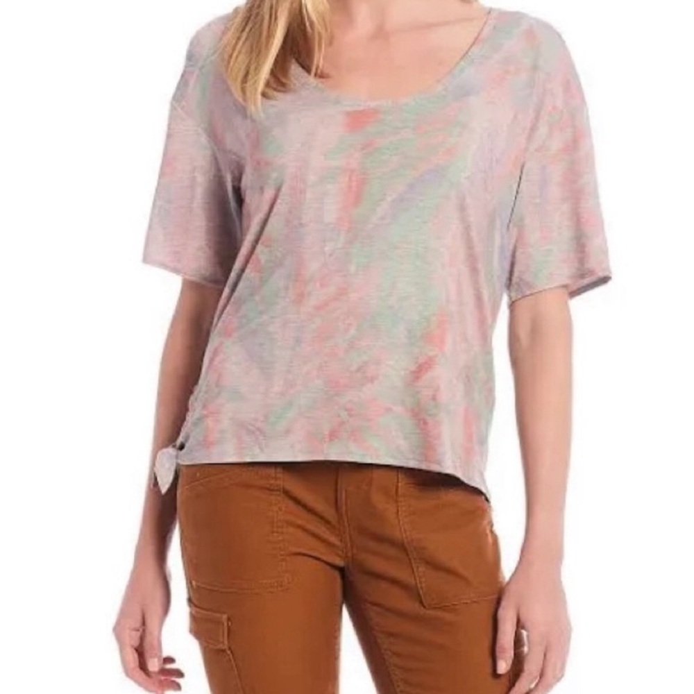 Prana Women XS Gray Pink Marble Tie Dye Side‎ Tie Short Sleeve Top W11212340